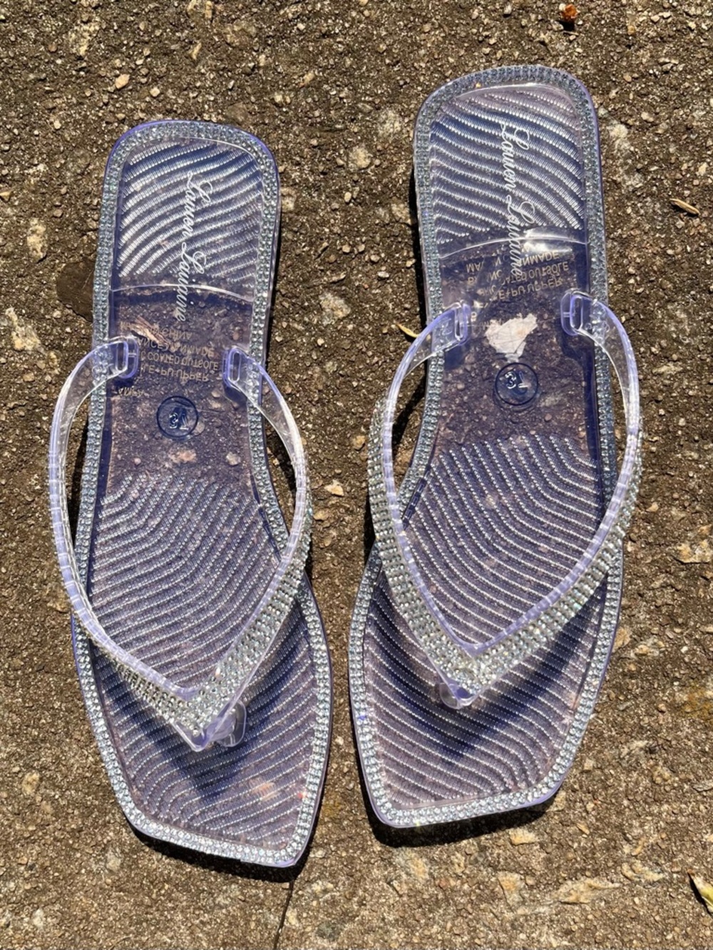 🆕 Clear Embellished Flat Summer  Jelly Square-Toe Women's Sandals. Size 6
